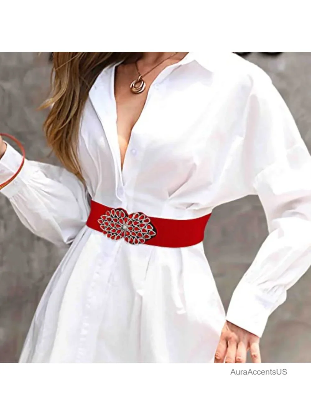 Rhinestone Stretch Wide Waist Belt with Crystal Buckle Dressy